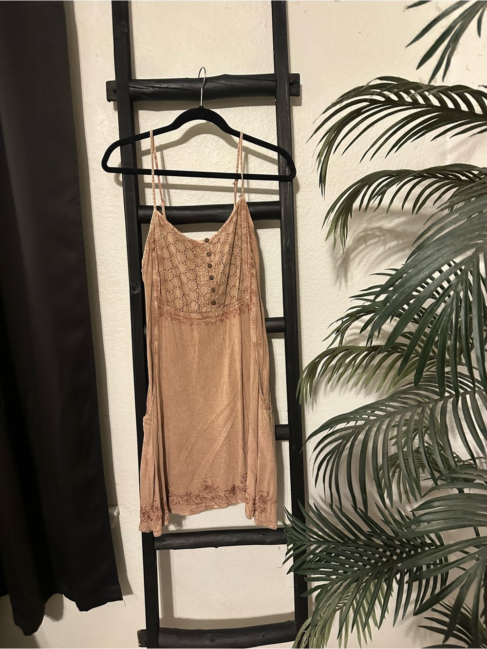 EARTHBOUND Beige Lace-Trim Slip Dress